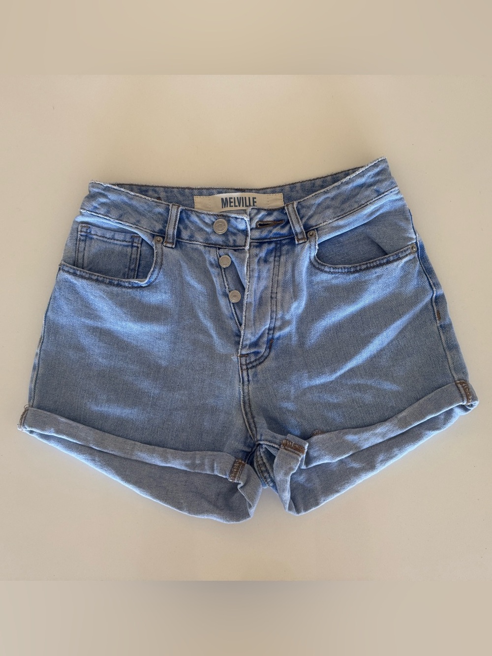 Brandy Melville Light Blue High-Rise Cuffed Denim Shorts